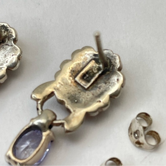 VINTAGE Sterling 925 Dangle Earrings Marcasite Stones With light Violet Stones - Picture 6 of 9